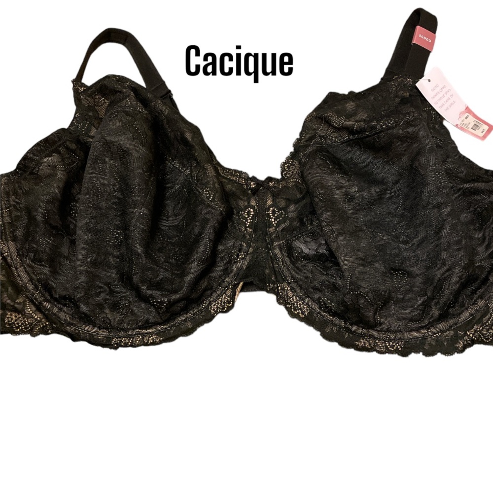 Cacique Unlined Full Coverage Sheer black Lace 50 DDD